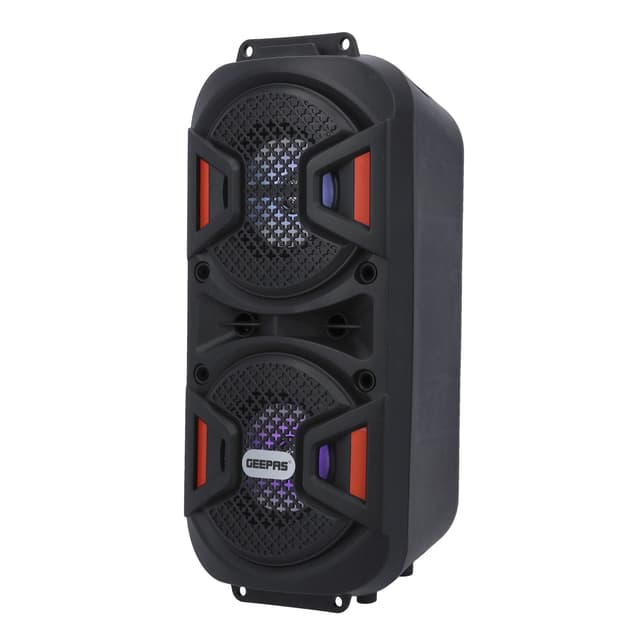 Geepas Rechargeable Portable Speaker - Portable Handle with 1500 MAH Huge Battery- TWS Connection & Compatible with BT/ USB/ AUX/ FM/ Micro SD - Ideal for Home, Hotels, Trips & Outdoor Use
