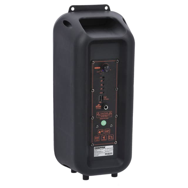 Geepas Rechargeable Portable Speaker - Portable Handle with 1500 MAH Huge Battery- TWS Connection & Compatible with BT/ USB/ AUX/ FM/ Micro SD - Ideal for Home, Hotels, Trips & Outdoor Use