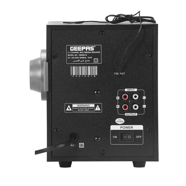 Geepas GMS8516 2.1 Multimedia Speaker - 20000 Watts PMPO with Powerful Woofer- USB, Bluetooth, Ideal Pc, Ps4, Xbox, Tv, Smartphone, Tablet, Music Player