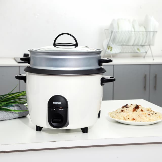Geepas GRC35011 1.5L Automatic Rice Cooker 500W - Steam Vent Lid & Simple One Touch Operation -Make Rice, Steam Healthy Food & Vegetables - 2 Year Warranty