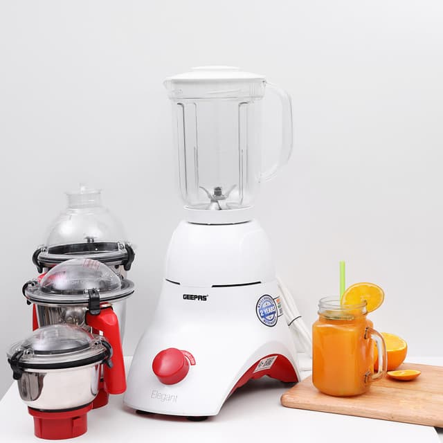 Geepas 800W 4 in 1 Mixer Blender - Stainless Steel Blades & Jars, 3 Speed Control Harmonic Grinding - Overload Protection - Chopper, Coffee Grinder & Smoothie Maker - 2 Year Warranty