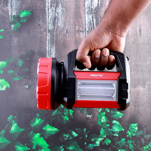 Geepas Rechargeable Search Light with Lantern - Hand held LED Torch 16 Hours Working with 2000mAh Battery - Perfedt for Camping, Trekking, Outdoor- 2 Years Warranty