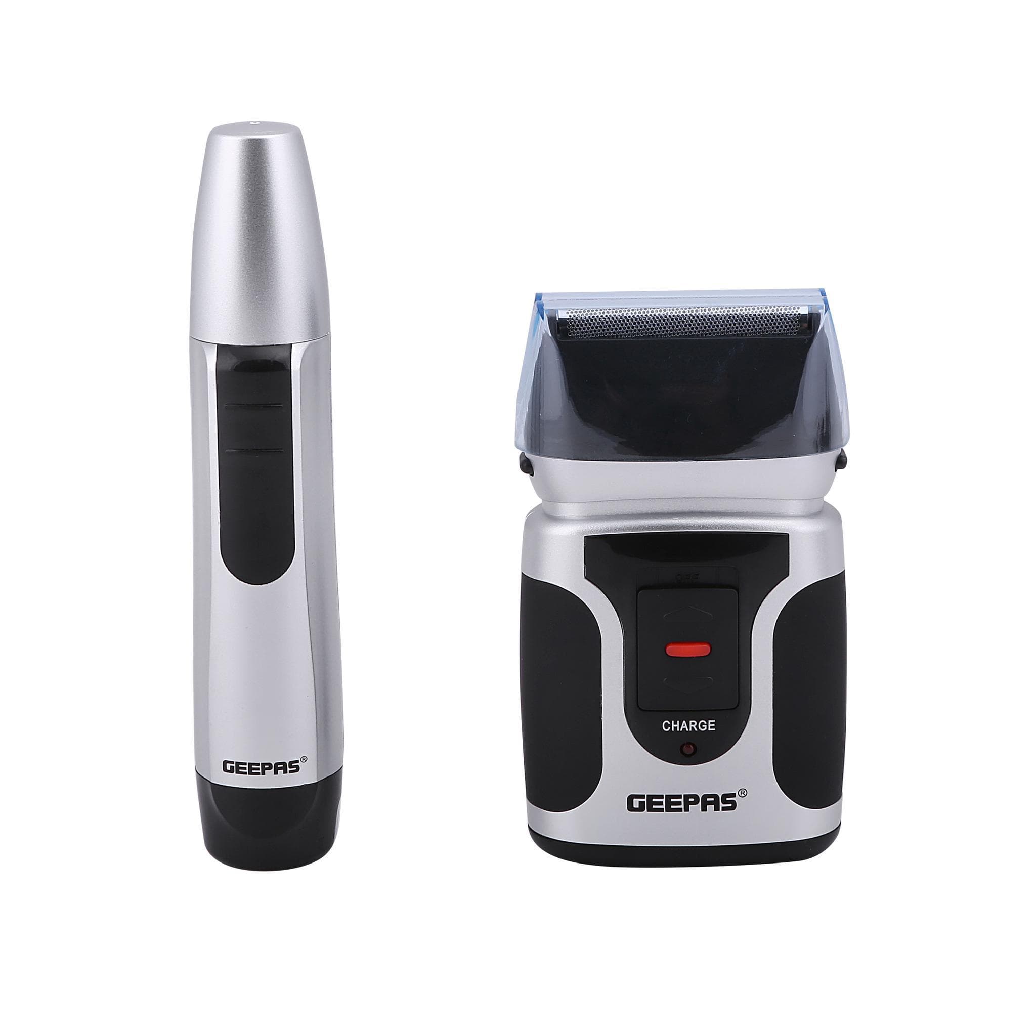 Geepas GSR110N 2-in-1 Men's Shaver with Nose Trimmer - Mini Travel Rechargeable Precision Foil Shaver with Precision Sideburns Trimmer - Portable Waterproof Shaver - Nostril Nasal Hair Painless Clipper