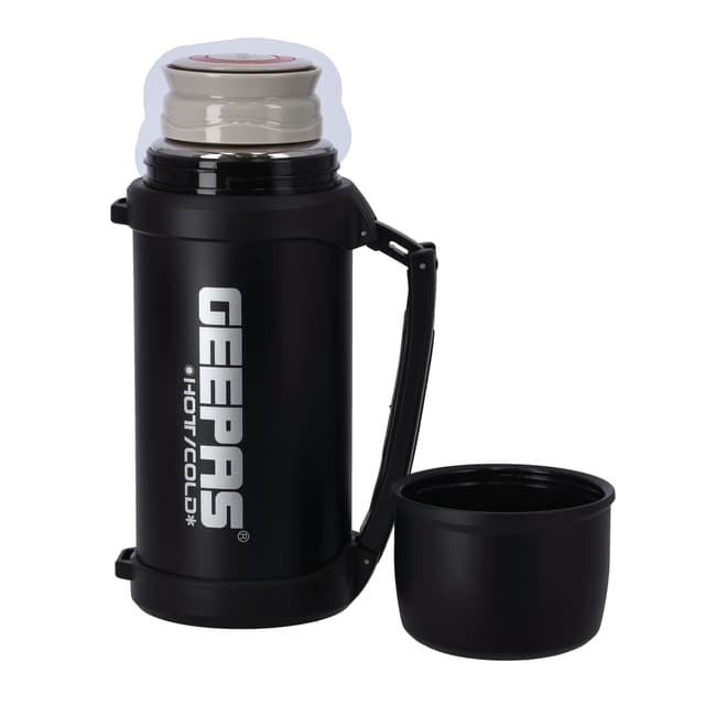 Geepas GSVB4111 Vacuum Flask, 1.5L - Stainless Steel Vacuum Bottle Keep Hot & Cold Antibacterial topper & Cup - Perfect for Outdoor Sports, Fitness, Camping, Hiking, Office, School - 2 Year Warranty