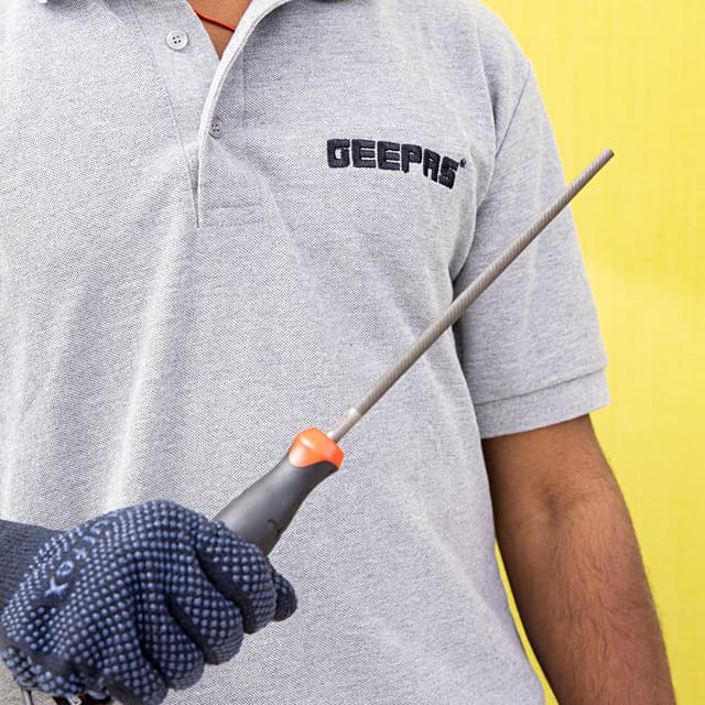 Geepas GT59059 8" Inch Round File - Cut Mill File with High-Quality Steel, Ergonomic Grip, Rubber Handle, Finder Hand File for Debarring and Removing Material - Ideal for Wood, Metal, Plastic