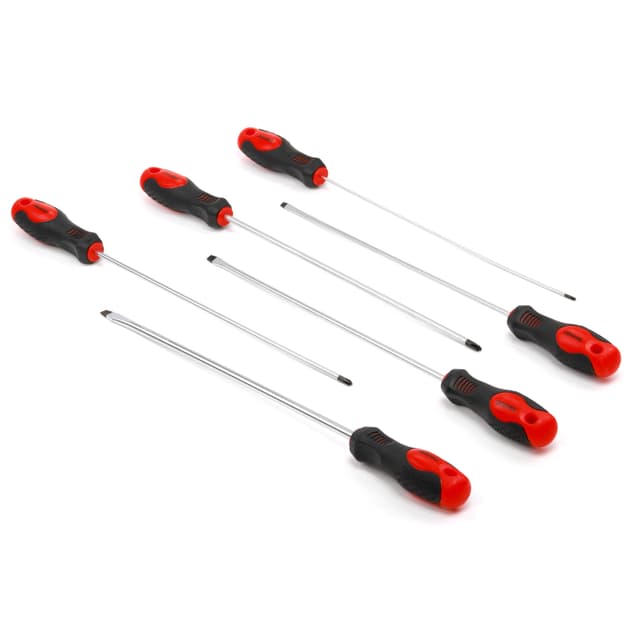 Geepas Gt7658 6 Extra Long Screwdriver Set - Three Slotted Phillips &Soft Grip Rubber Insulated Handles Repair Tool Reach General Purpose Soft-Grip & Bi-Colored Red And Black