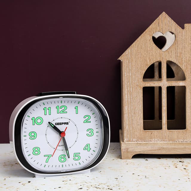 Geepas Gwc26018 Bell Alarm Clock - Small Battery Operated Analog Silent Non-Ticking Ascending Beep Sounds Snooze Light Functions | Ideal For Study Room Bed & More