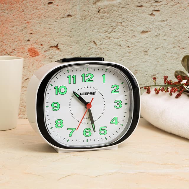 Geepas Gwc26018 Bell Alarm Clock - Small Battery Operated Analog Silent Non-Ticking Ascending Beep Sounds Snooze Light Functions | Ideal For Study Room Bed & More