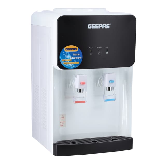 Geepas GWD8356 Water Dispenser - Hot & Cold Water Dispenser - Stainless Steel Tank, Compressor Cooling System, Child Lock - 2 Tap - 1L Hot and 2.8L Cold Water Capacity - 2 Years Warranty