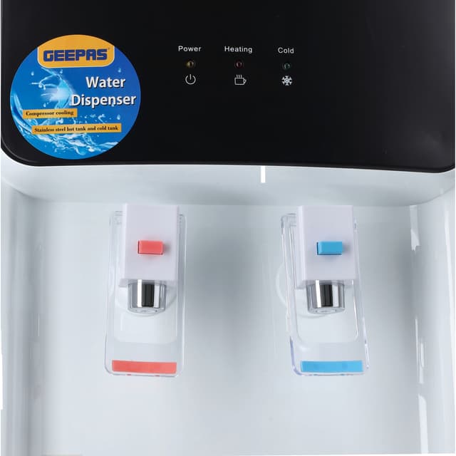 Geepas GWD8356 Water Dispenser - Hot & Cold Water Dispenser - Stainless Steel Tank, Compressor Cooling System, Child Lock - 2 Tap - 1L Hot and 2.8L Cold Water Capacity - 2 Years Warranty