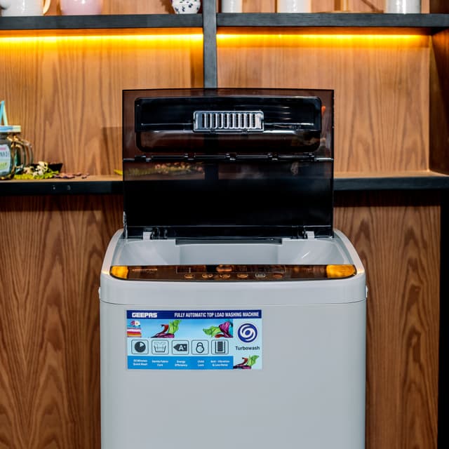 Geepas Fully Automatic Top Loaded Washing Machine 6kg - Auto-Imbalance, Gentle Fabric Care, Turbo Wash, Anti Vibration & Noise, Child Lock, Stainless Steel Drum