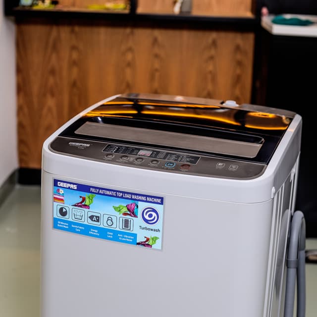 Geepas Fully Automatic Top Loaded Washing Machine 6kg - Auto-Imbalance, Gentle Fabric Care, Turbo Wash, Anti Vibration & Noise, Child Lock, Stainless Steel Drum