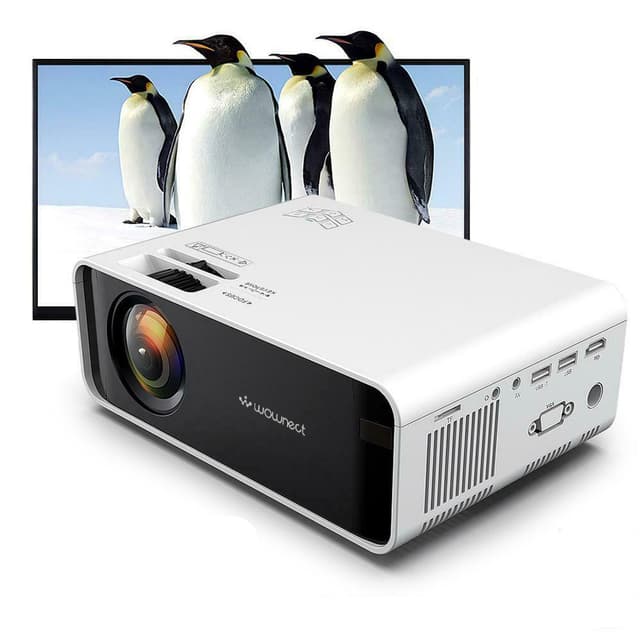 Wownect Home Theater LED Projector W80 Standard Mini Home Entertainment Cinema Projector with 1500 Lumens HD 3D Projector Built-In Speakers (HDMI USB VGA Headphone AV Audio SD Port) - White