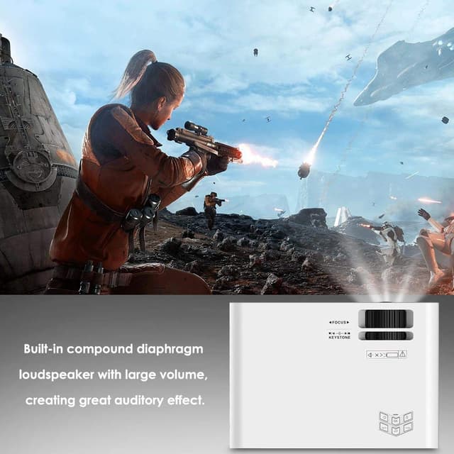 Wownect Home Theater LED Projector W80 Standard Mini Home Entertainment Cinema Projector with 1500 Lumens HD 3D Projector Built-In Speakers (HDMI USB VGA Headphone AV Audio SD Port) - White