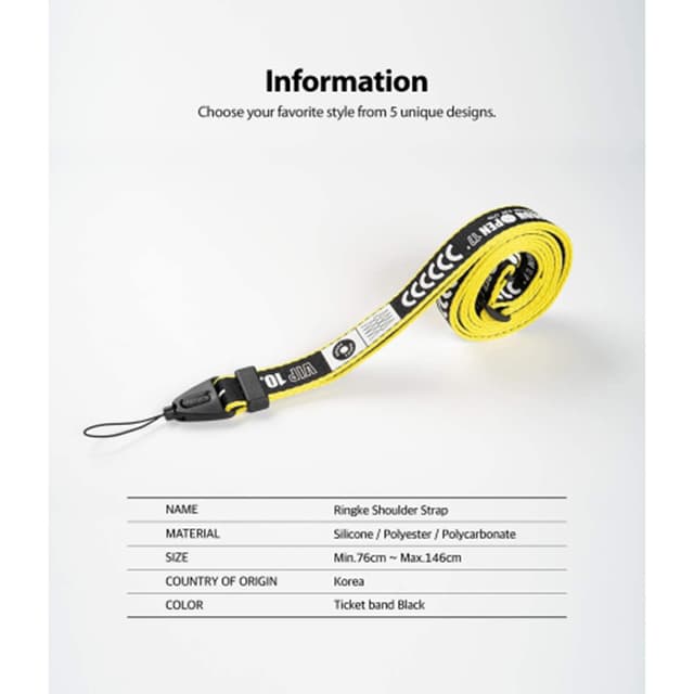 Ringke Universal Lanyard Shoulder Strap for Cellphone Cases, Keys, Cameras & ID Adjustable Crossbody, Neck Strap String [ Compatible Strap for OnePlus, For Samsung, For iPhone ]- Ticket Band Black - Multicolor