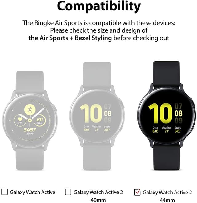 Ringke [Air Sports + Bezel Styling] Compatible for Samsumg Galaxy Watch Active 2 44mm, Soft TPU Case with Bezel Ring Adhesive Cover [ Designed Case for Galaxy Watch Active 2 ] - Matte Clear, 44-20 - Matte Clear