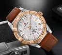 Naviforce 9118 Analog leather Men's Waterproof Sport Watch with Date and Day Display - White - White