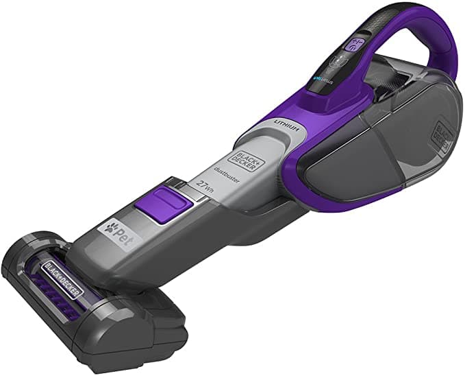 BLACK&DECKER Black+Decker 10.8V 27W Li Ion Cordless Smart Tech Pet Dustbuster Handheld Vacuum with Motorized Pet Head Jack Plug Charger & Wall Mount Purple/Grey  DVJ325BFSP GB 2 Years Warranty