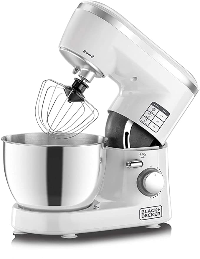 BLACK&DECKER Black+Decker 1000W 6 Speed Stand Mixer with Stainless Steel Bowl White/Silver  SM1000 B5 2 Years Warranty