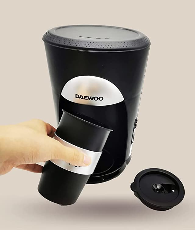 Daewoo Portable Coffee Machine Single Cup Coffee Maker for Drip Coffee and Espresso with Travel Mug 500W Korean Technology