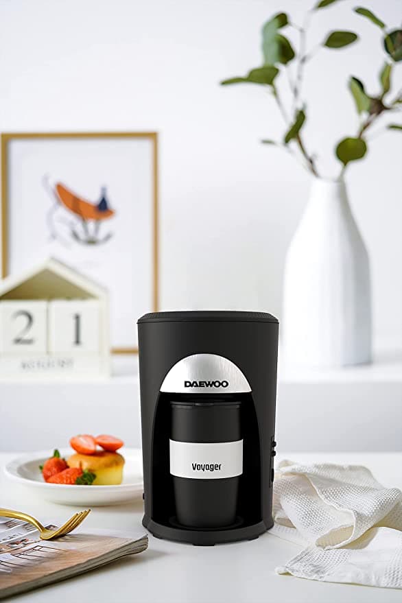 Daewoo Portable Coffee Machine Single Cup Coffee Maker for Drip Coffee and Espresso with Travel Mug 500W Korean Technology