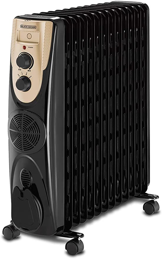 BLACK&DECKER Black+Decker 2500W 13 Fin Oil Radiator Heater With Fan Forced Black OR013FD B5 2 Years Warranty