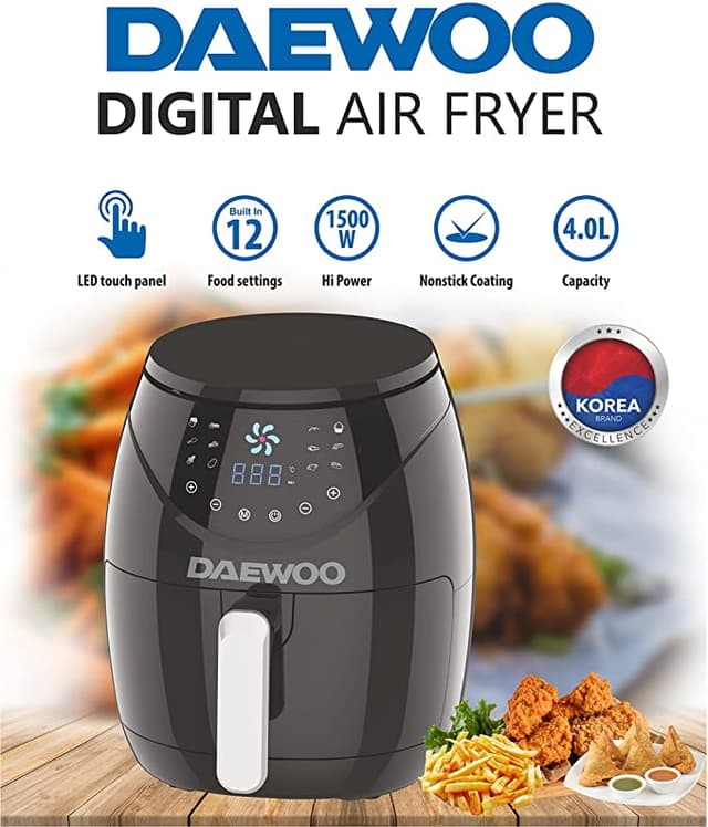 مقلاة كهربائية 1500 واط Daewoo 4 Liter Digital Air Fryer with Rapid Air Circulation Technology