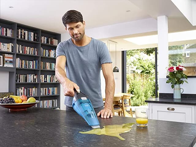 BLACK&DECKER Black+Decker Cordless Dustbuster Handheld Wet & Dry Vacuum Cleaner 7.2 V 1.5 Ah Li Ion Battery with Charger Base 385 ml 14 Air Watts Suction Power Grey  WDC215WA B5 2 Years Warranty