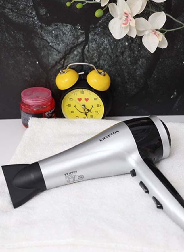 Krypton Powerful Hair Dryer Salon Quality With Cool Shot Function Silver/Black