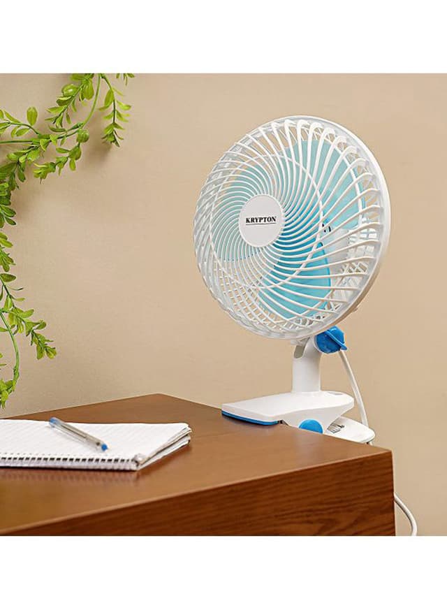 Krypton Table Fan 2 Speed Settings With Oscillating/Rotating And Static Feature 20 W KNF6035 White/Blue