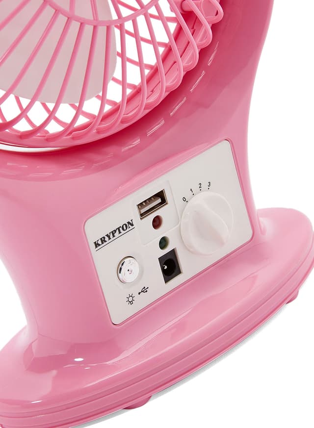 Krypton Plastic Rechargeable Fan With LED Lantern KNF6061 Pink