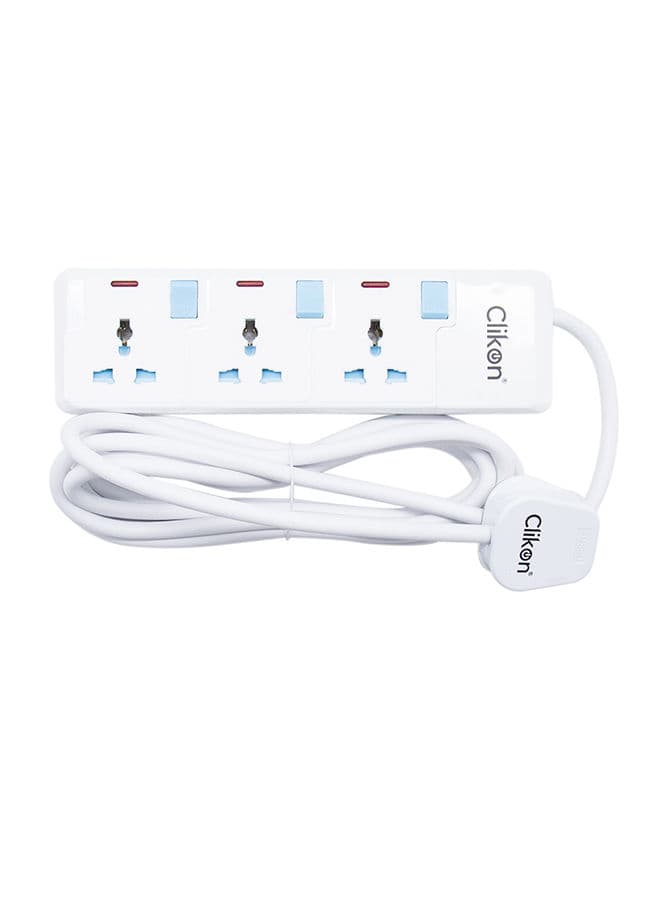 ClikOn 3 Way Extension Socket White/Blue/red