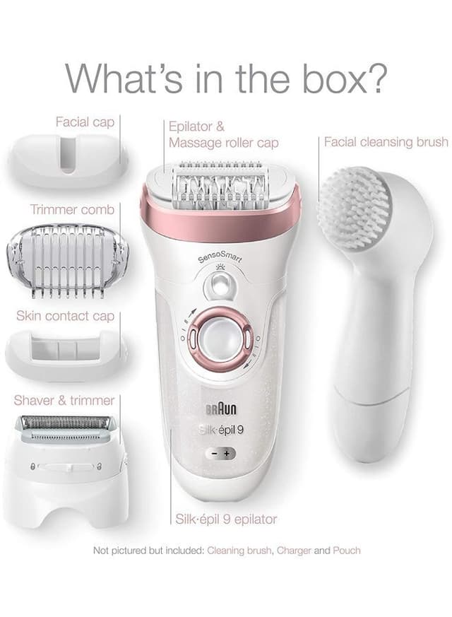 BRAUN SensoSmart Silk Epil 9 Wet And Dry Epilator And Facial Cleansing Brush White/Rose Gold