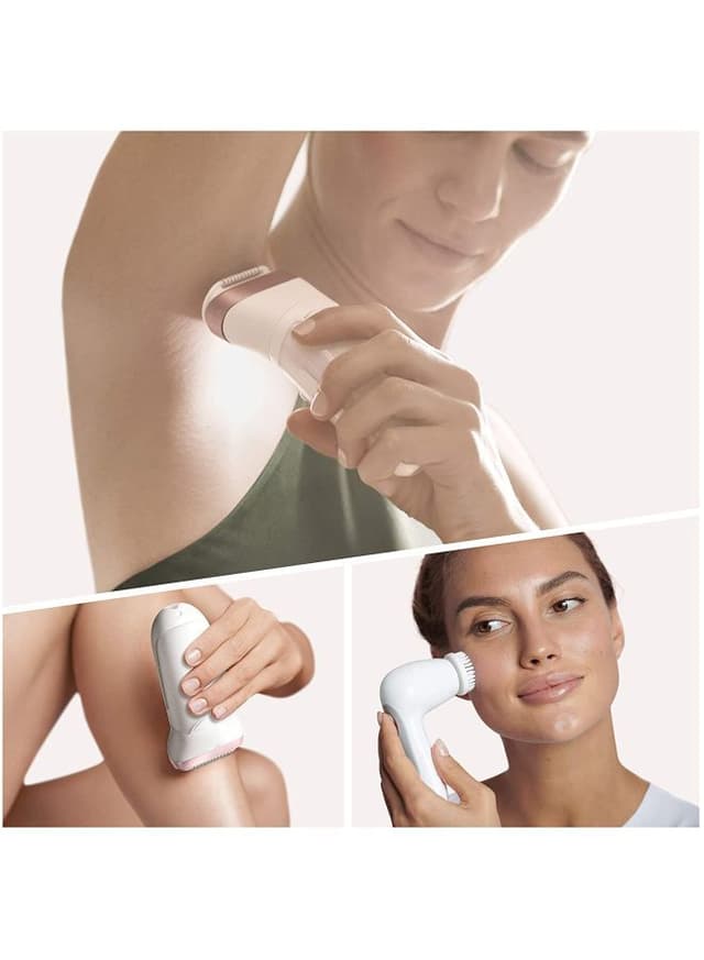 BRAUN SensoSmart Silk Epil 9 Wet And Dry Epilator And Facial Cleansing Brush White/Rose Gold