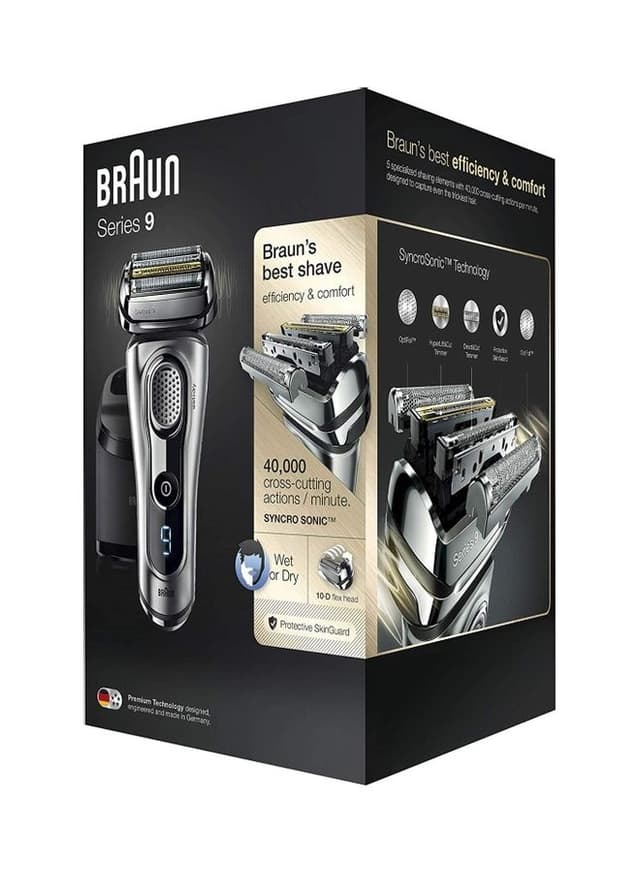 ماكينة حلاقة ( قابلة للشحن ) - اسود/ فضي  BRAUN - Series 9 Wet And Dry Cross Cutting Action Shaver