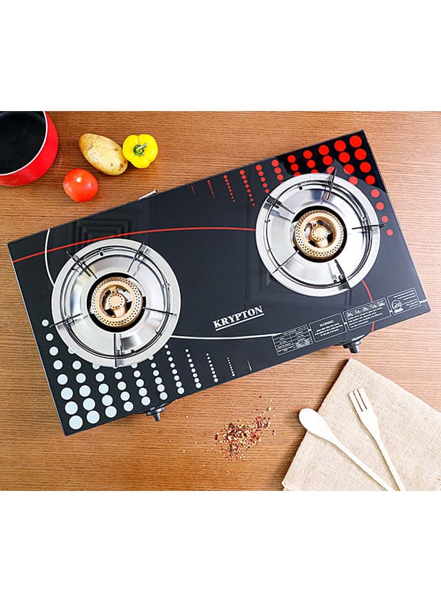 Krypton 2 Burner Tempered Glass Gas Stove KNGC6165 Black/Silver