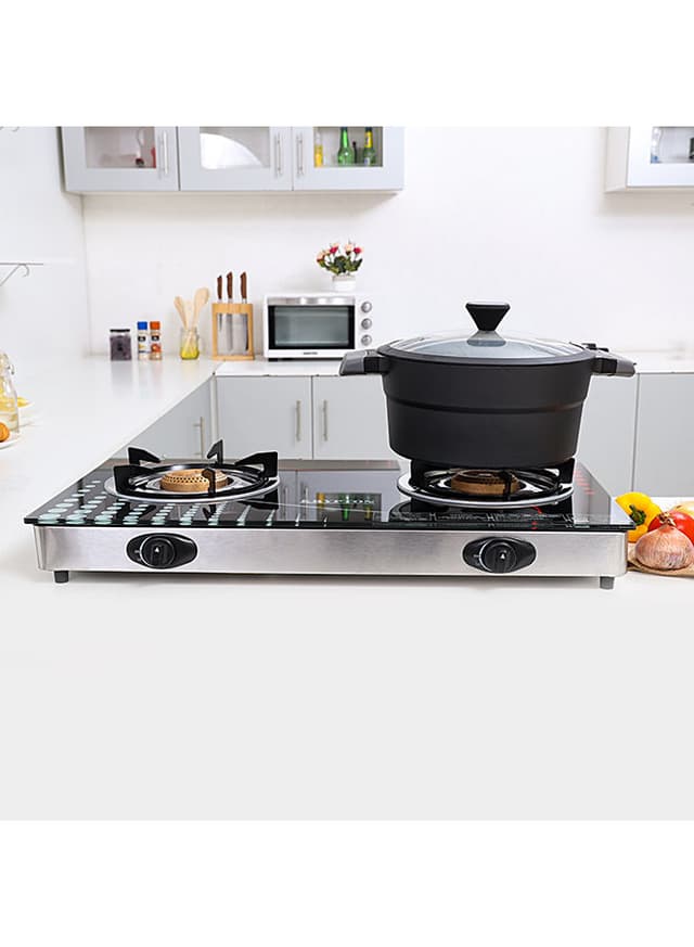 Krypton 2 Burner Tempered Glass Gas Stove KNGC6165 Black/Silver