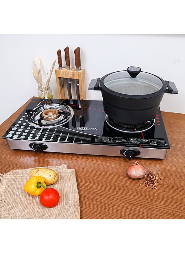Krypton 2 Burner Tempered Glass Gas Stove KNGC6165 Black/Silver