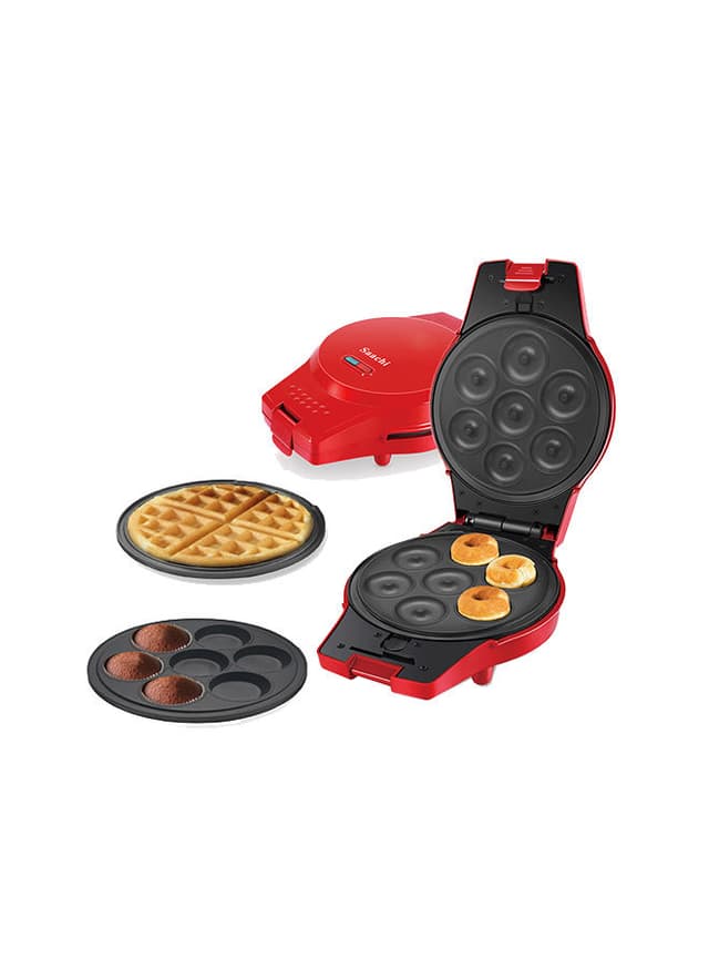 Saachi 3 In 1 Waffle/Donut/Cupcake Maker NL 3M 1565 RD 1000 W NL 3M 1565 RD Red