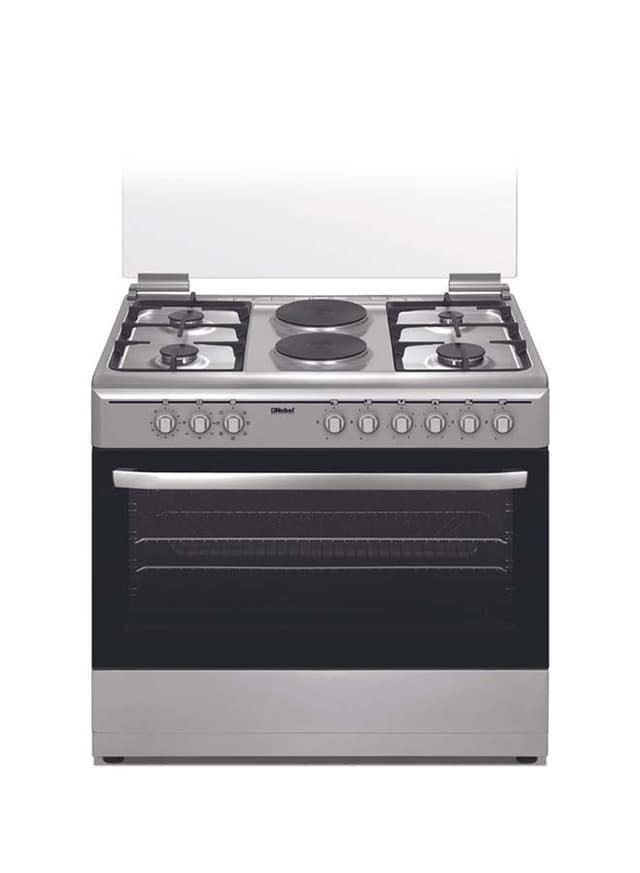 NOBEL Gas & Electric Cooker 90X60 4 Gas Burner 2 Hot Plate NGC9622 Silver