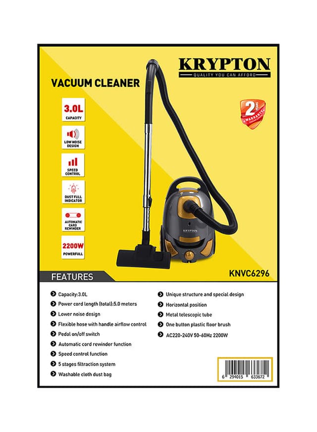Krypton Handheld Vacuum Cleaner For Floor And Dust Cleaning 3 l 2200 W KNVC6296 Multicolour