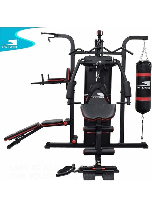 SKYLAND Multi-Function HOME GYM 3 STATION With Protection Cover for 72 Kg Stack Weight, Adjustable bench, Punching Bag, Power Stand-GM-8138
