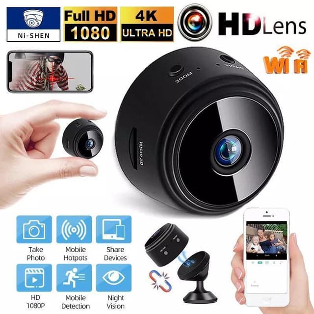 كاميرا مراقبه صغيره - كاميرا خفية مغناطيسية A9 WiFi Mini Security Camera بدقة HD 1080P - 387515