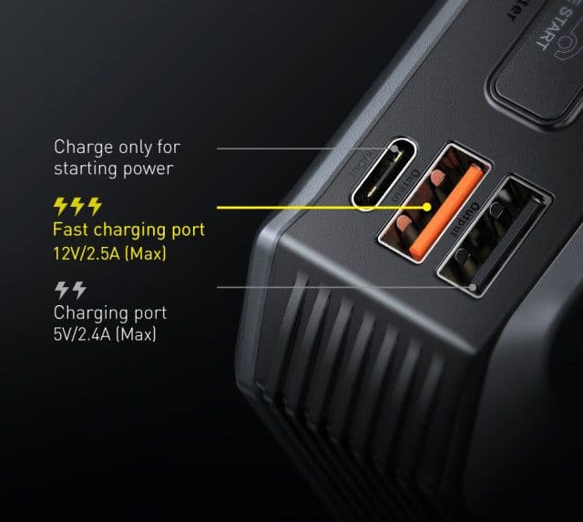 Baseus Super Energy Max Car Jump Starter 8.0L Gas 4.0L Diesel Engine 12V Portable Power Pack Automotive Battery Booster Charger with USB Port Smart Jumper Cables LED Flashlight
