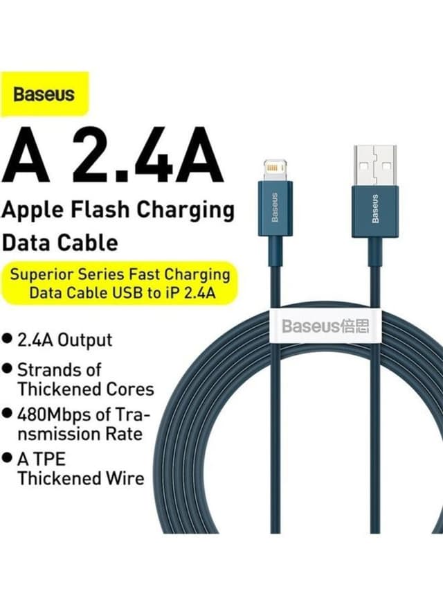 Baseus Superior Series USB to Lightning 2.4A Fast Charging Data Cable 2m Blue