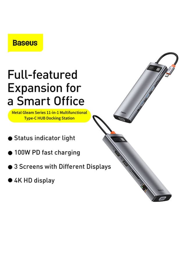 Baseus 11-In-1 Multifunctional Metal Gleam Series Type-C Hub Docking Station Space Grey