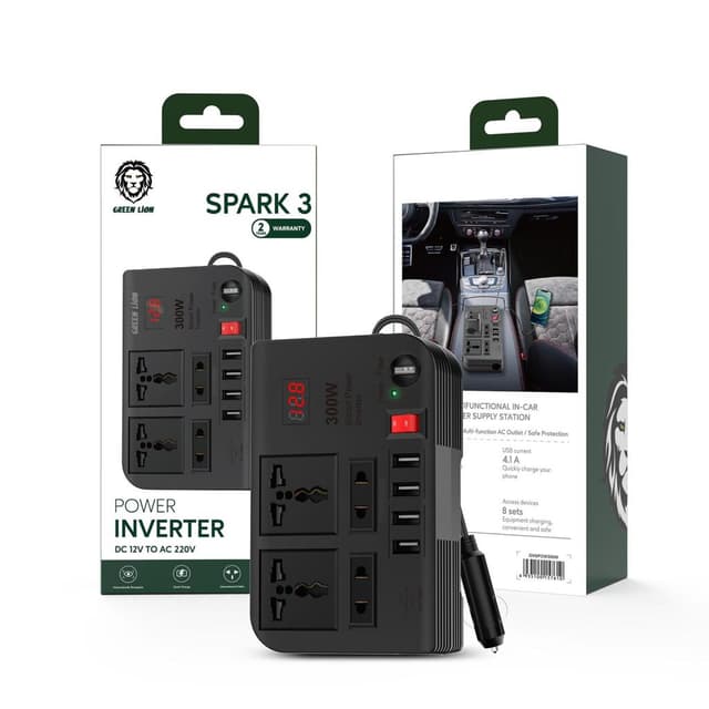 شاحن سيارة مع موزع كهربائي بقوة 300 واط Green Spark 3 Power Inverter