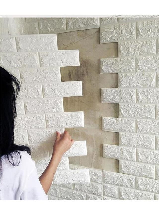 Cool Baby 10-Piece 3D Brick Pattern Decorative Wallpaper Set Off White 70 x 70cm