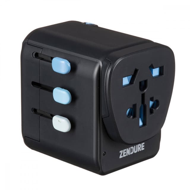 شاحن السفر بخمس منافذ بقوة 12 واط لون أسود Passport Pro World Travel Adapter & PD - Zendure