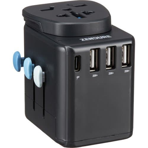 شاحن السفر بخمس منافذ بقوة 12 واط لون أسود Passport Pro World Travel Adapter & PD - Zendure